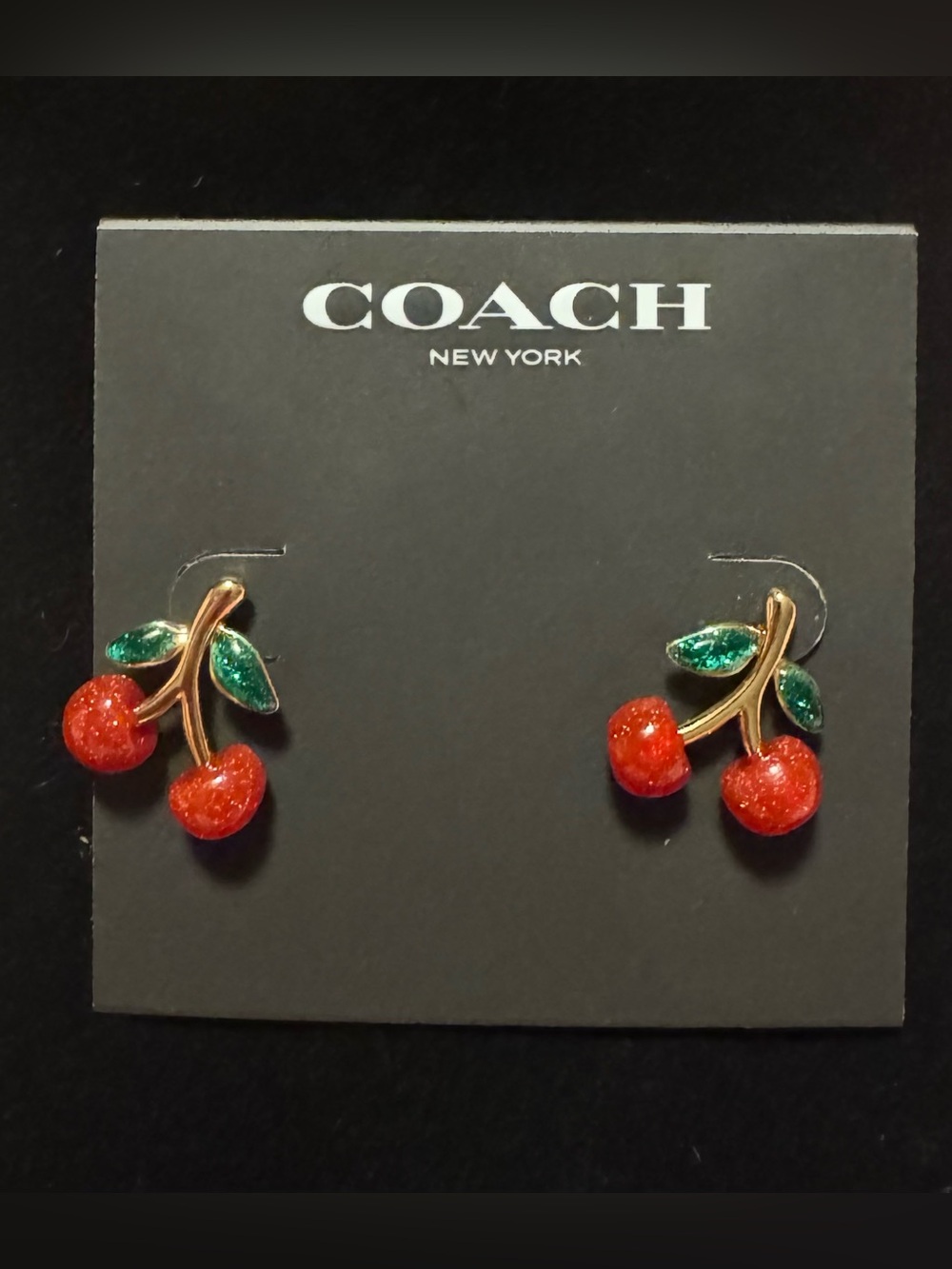 Coach New York Women's Cherry Earrings Gold Tone NWT Authentic